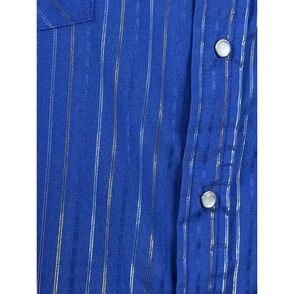 Ely Cattleman XXL Blue Metallic Stripe Pearl Snap Shirt  Dry-cleaned EUC - Picture 7 of 9